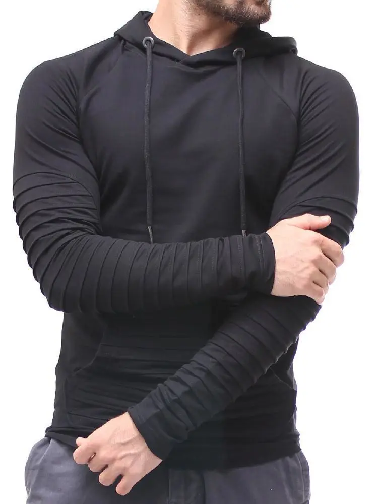 Men's Solid Color Hoodie, Long-Sleeved Tops with Irregular Hem