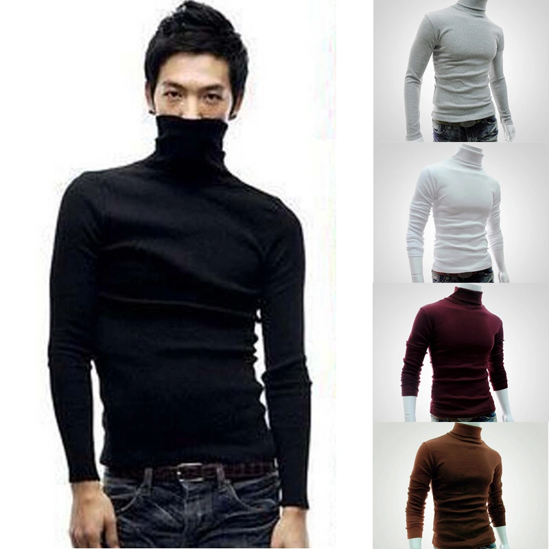 Men's Slim Pullover Long Sleeve Turtleneck Monochrome Stylish Sweater