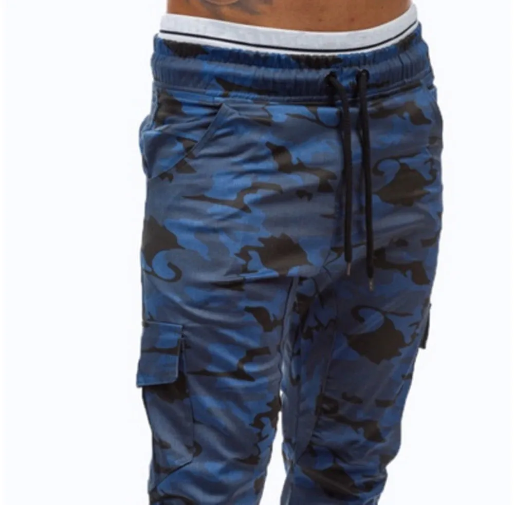 Men's Camouflage Long Pants, Pockets Drawstring Sports Trousers