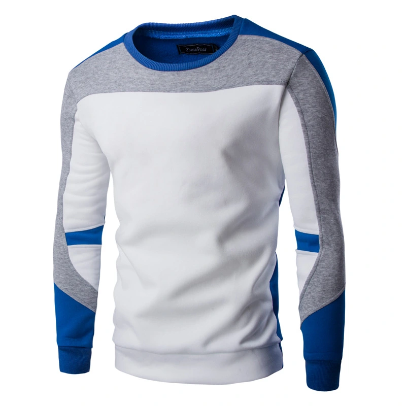 Men's Long Sleeve Pullover, Contrast Color Patchwork O-Neck Tops