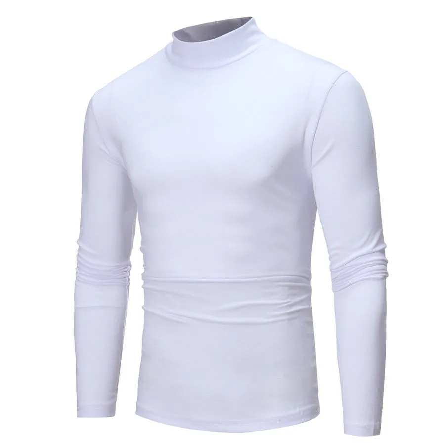 Half High Neck Long Sleeve Pullover Solid Color T Shirts Tops for Men