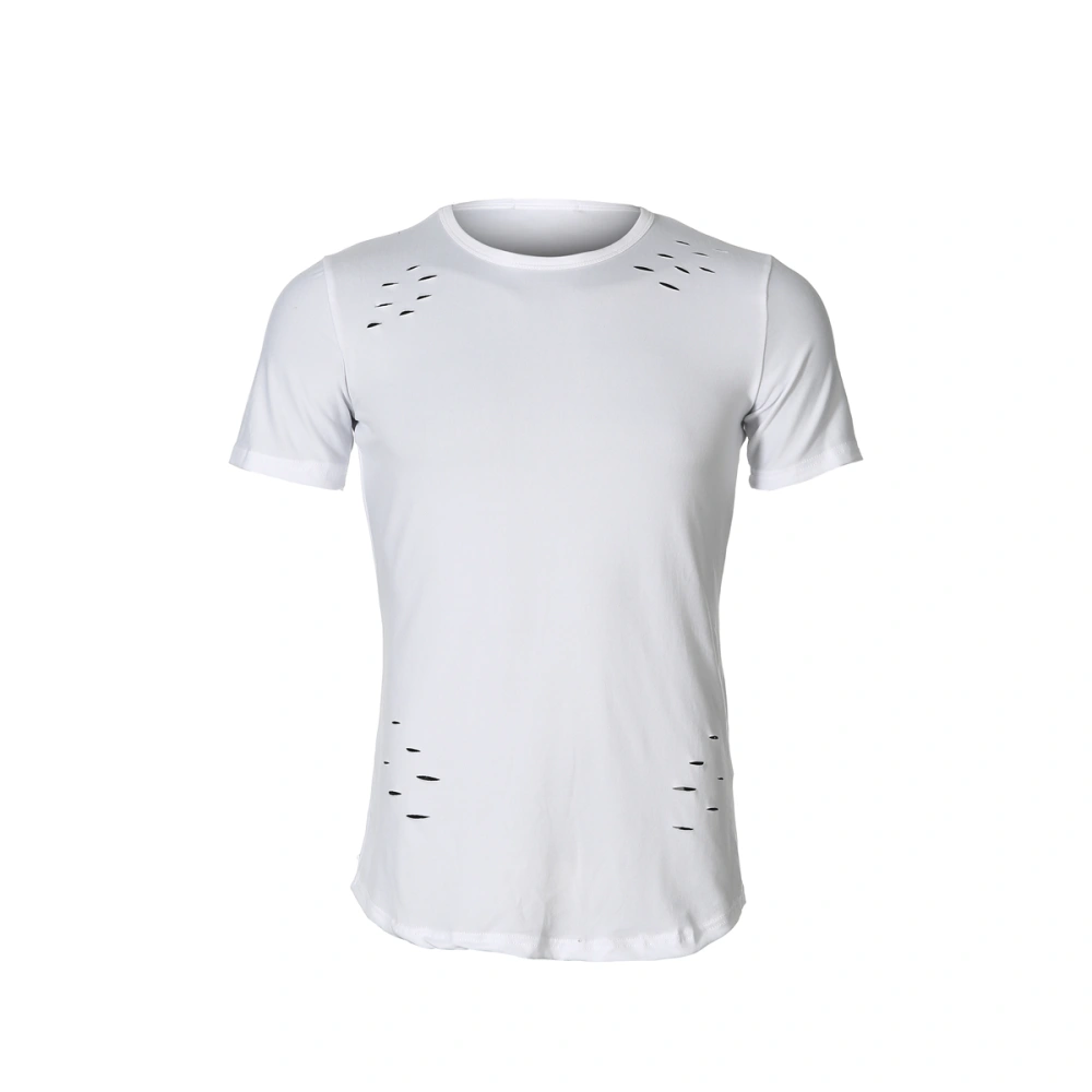 Men's Simple Short-sleeved Ripped Casual T-shirt, Versatile Top for Summer