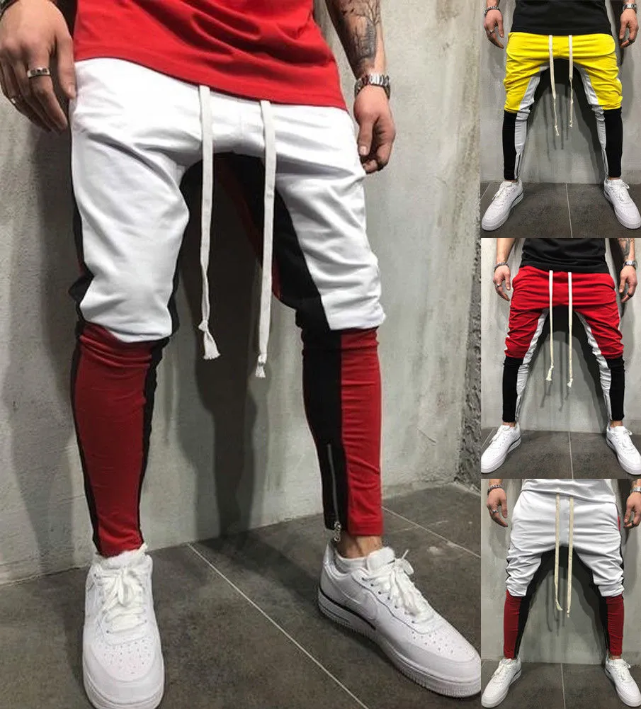 Men's Workout Leisure Pants Breathable Splicing Striped Fashion Trousers