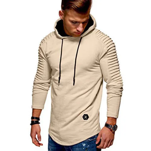 Male Monochrome Long Sleeve Muscle Tops,Sport Gym Hoodie Pullover