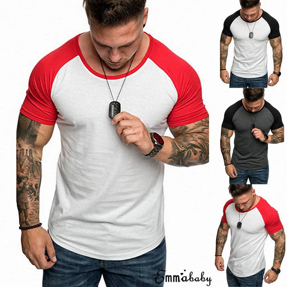 Men's Short Sleeve T-Shirt, Color Block Slim Fit Outwear Simple Tops