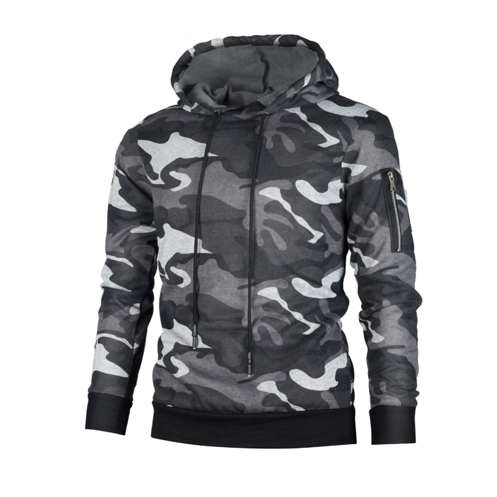 Men's Long Sleeve Camo Top Hooded Pullover Autumn Winter Warm Coat