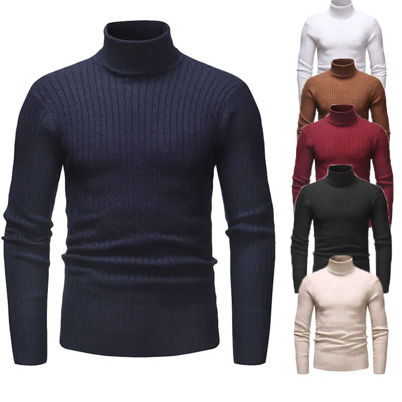 Men's Leisure Pullover Monochrome Turtleneck Knitted Breathable Sweater