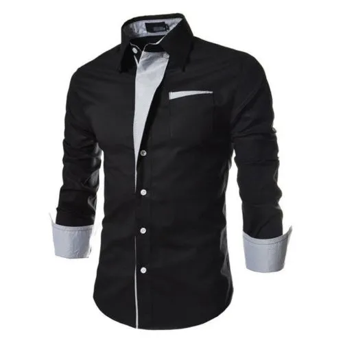 Men's Button Down Shirt Solid Color Long Sleeve Slim Fit Blouse