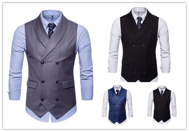 Men's Pure Color Suit Vest, Button Down Formal Business Tops