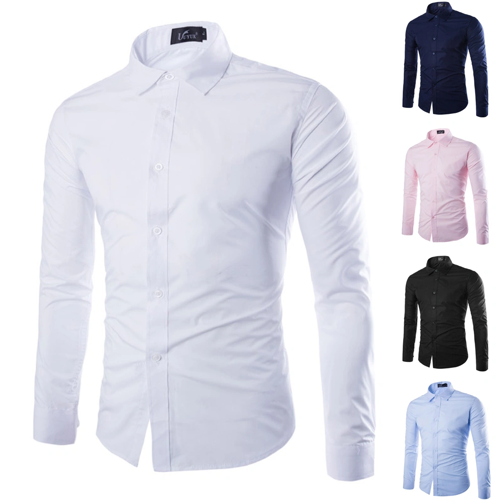 Male Stand Collar Button Down Dress Shirts, Monochrome Formal Shirt