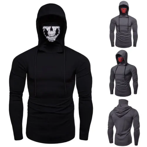 Male Skull Mask Pattern Long Sleeve Hooded,Outwear Streetstyle Pullover