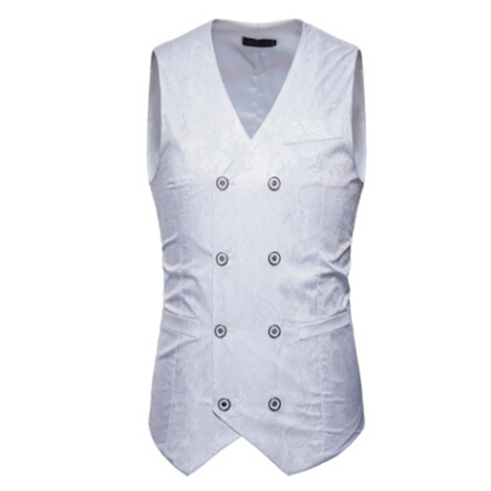 Men's V Neck Formal Vest, Business Style Top with Two Rows of Buttons