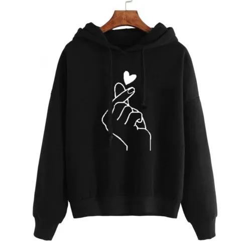 Unisex Autumn Long Sleeve Hoodies Heart Print Drawstring Hooded Sweatshirts