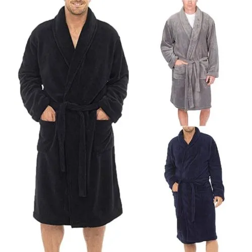 Men's Shawl Bathrobe Robe Coat Long Gown Padded Plus Velvet Nightwear