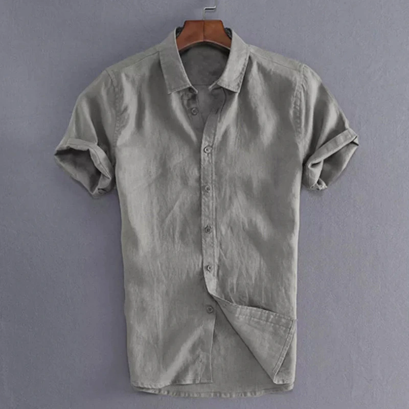 Male Monochrome Short Sleeve Button Down Shirt,Single Breasted Tops