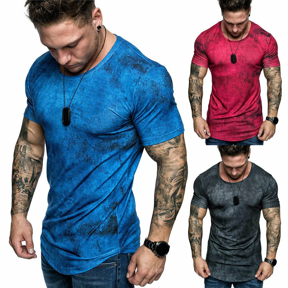 Male Casual Gym Sports Printed Shirts,Crew Neck Fashionable T-shirt