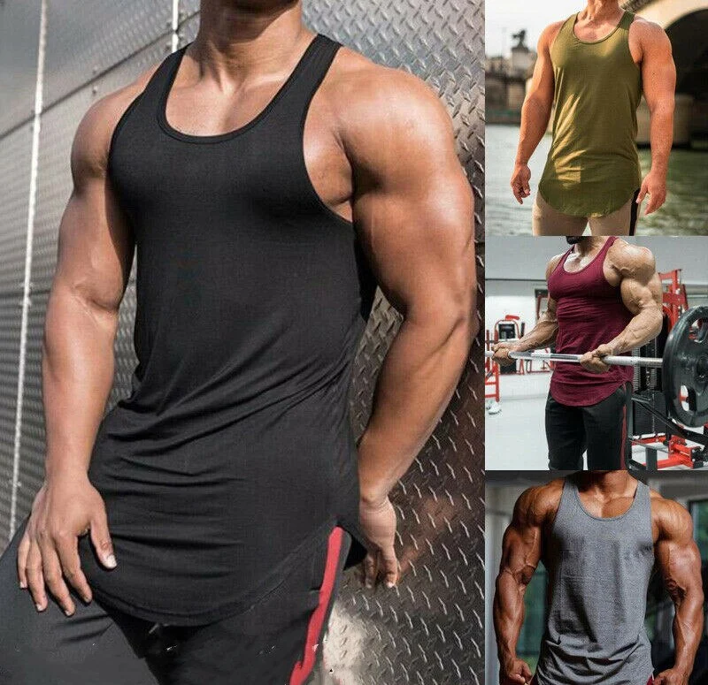 Male Sleeveless Bodybuilding Tank Tops, Cotton Muscle Top Tees