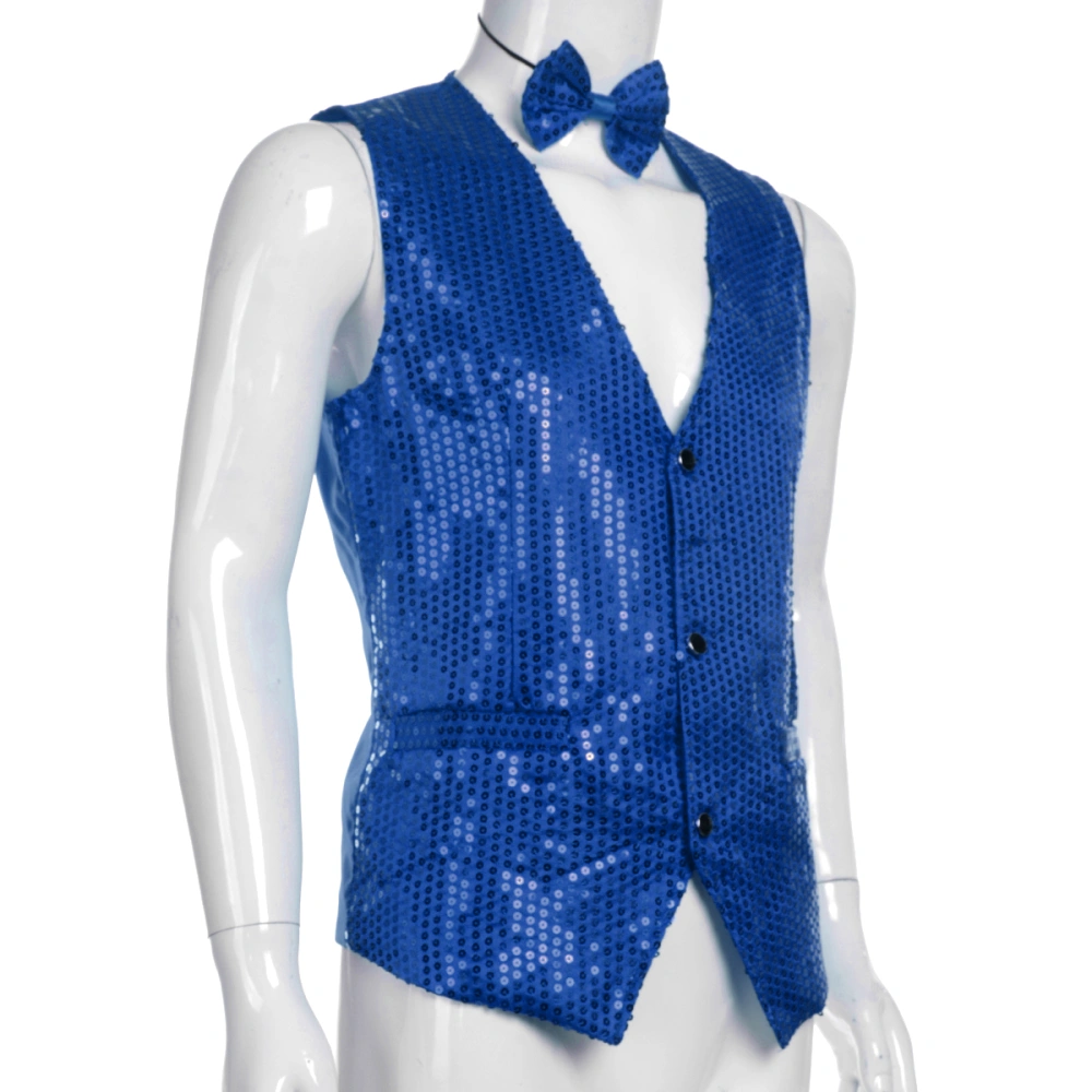 Men Stylish Suit Blazer Deep V-neck Solid Color Sequins Slim Vest