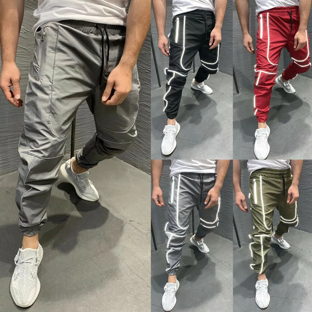 Men's Reflective Pants, Night Sports Running Jogger Pants, Windproof Pants