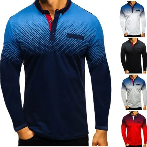 Men's Leisure Gradient Color Coat V Neck Soft Golf Polo Shirt