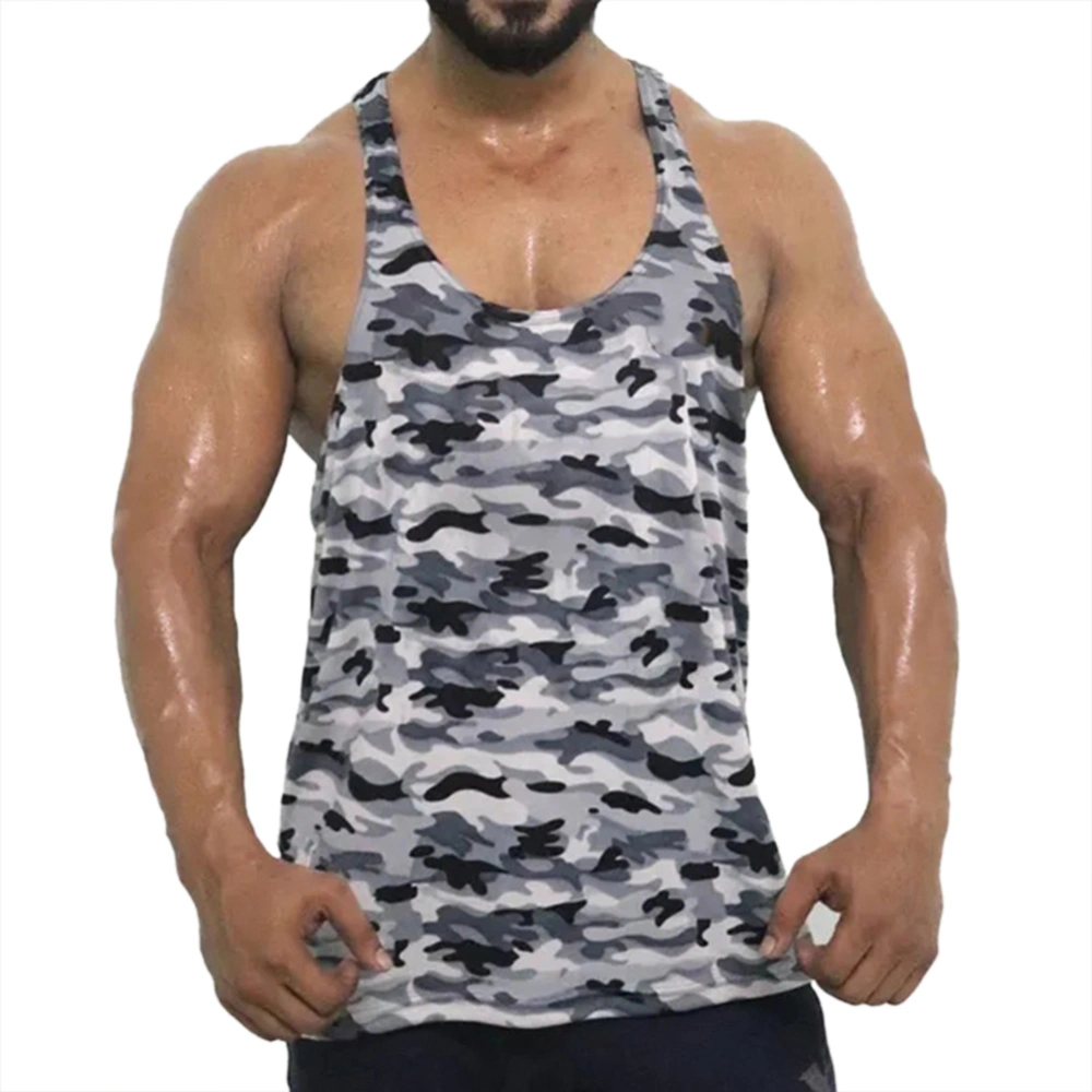 Men's Camouflage Pattern Vest, Crew Neck Variegated Fitness Top