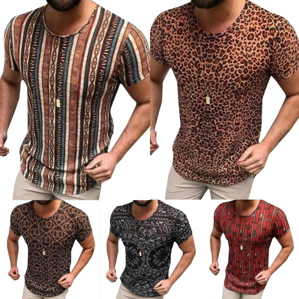 Men Digital Print T-shirt, Slim Fit Short Sleeve Round Neck Pullover