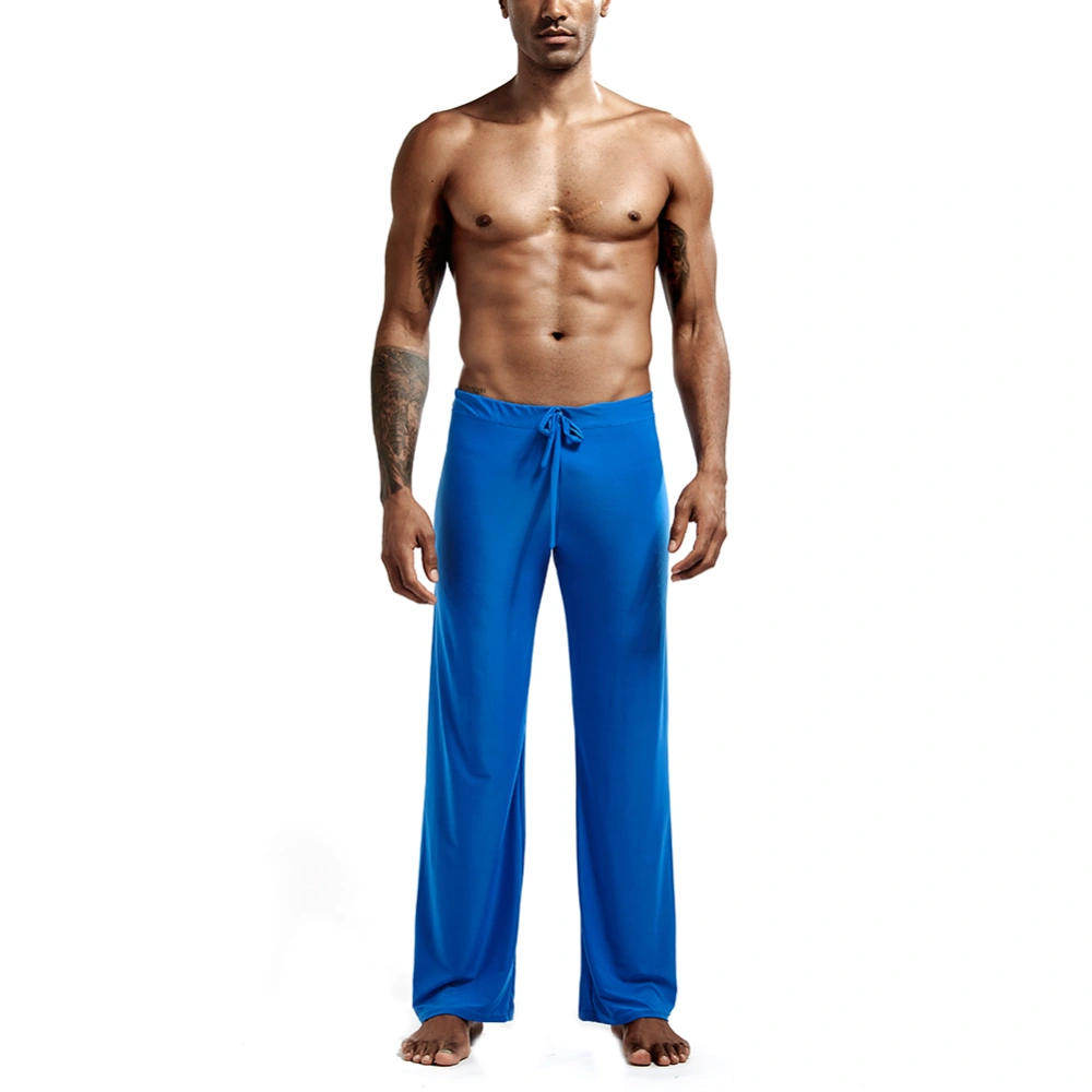 Men Summer Sports Pants, Solid Color Ice Silk Drawstring Waist Casual Pants