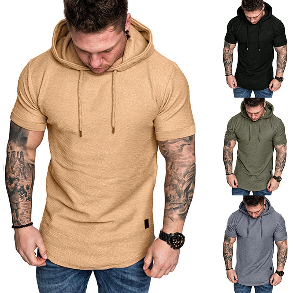 Men's Top Monochrome Hooded Short Sleeve Skin Friendly Sweatshirt