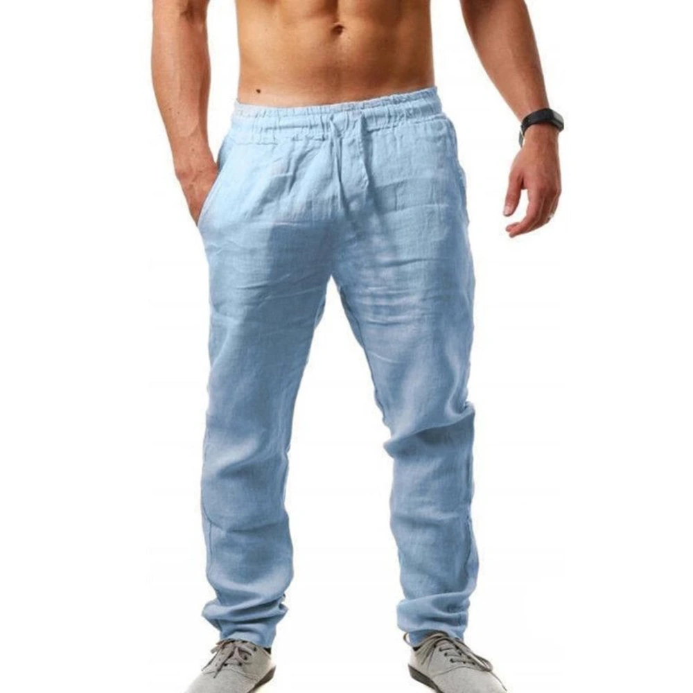 Men Hip hop Style Cotton Linen Trousers, Soft Breathable Solid Color Long Pants