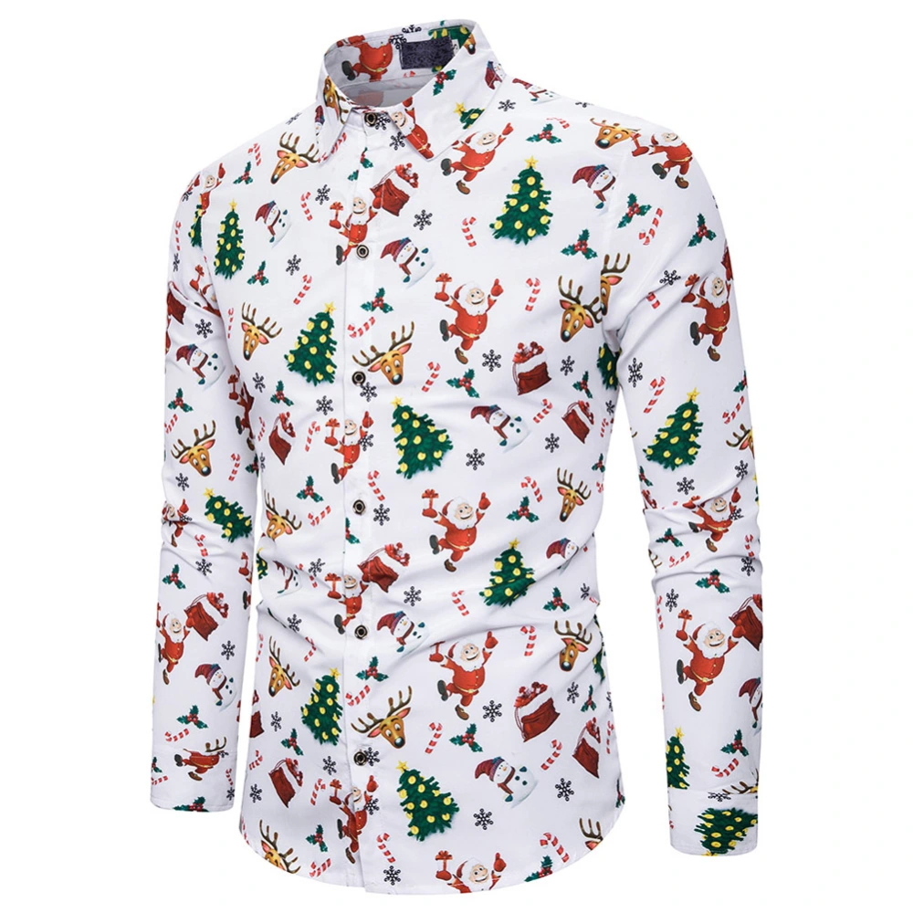 Men's Christmas Long Sleeve Turn Down Collar Button Down Shirt