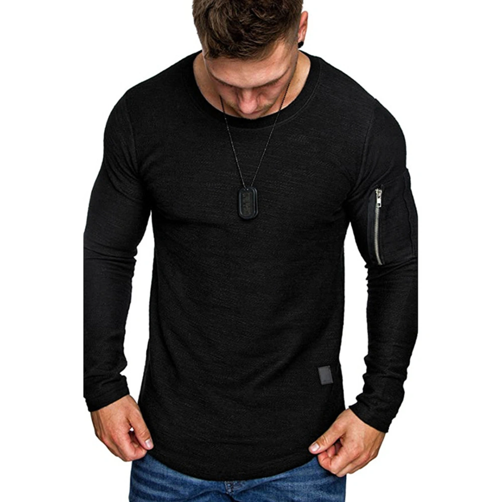 Men's Skin Friendly Full Sleeve Crew Neck Slim Solid Color Leisure T Shirt