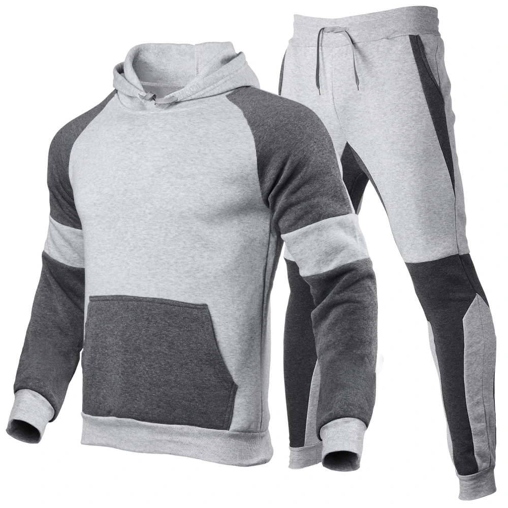 Men Color Block Outfits, Long Sleeve Front Pocket Hoodie + Drawstring Trousers