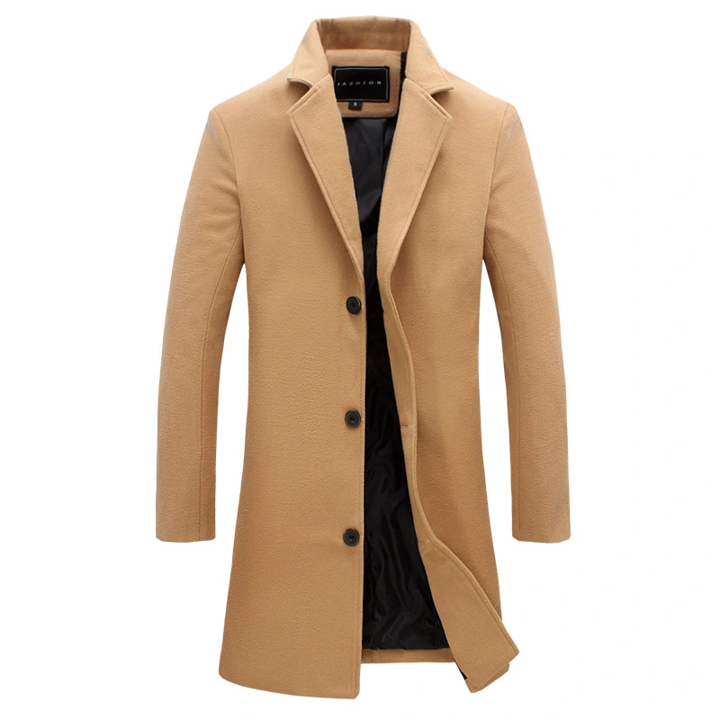 Men's Woolen Mid-Length Jacket Coat, Business Style Jacket Trench Topcoats