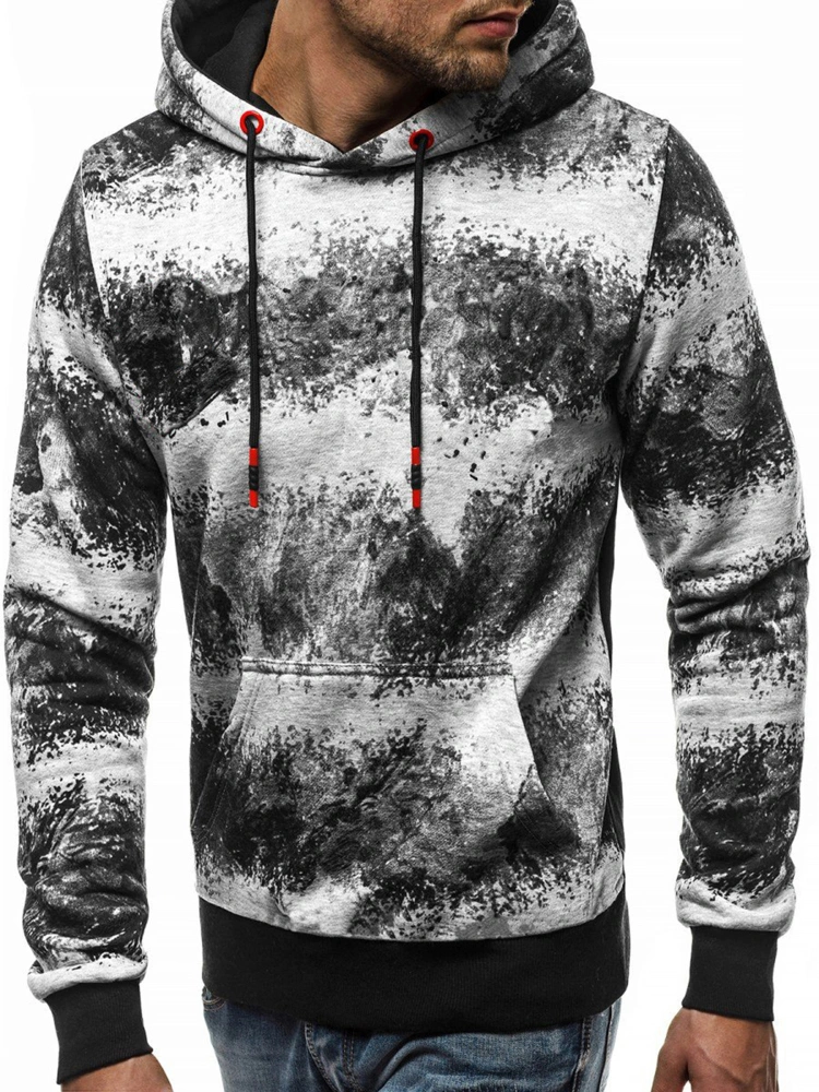 Long Sleeve Color Block tie Dye Printed Hooded Pullover Sweatshirt