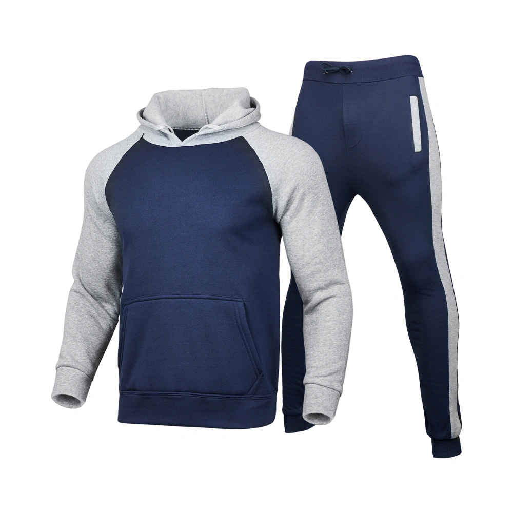 Men’s Casual Contrast Color Long Sleeve Hooded Top and Trousers