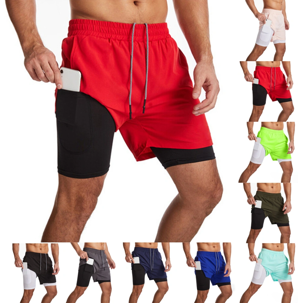 Men’ s Shorts, Elastic High Waist Sweatpants Double-Layer Sports Pants