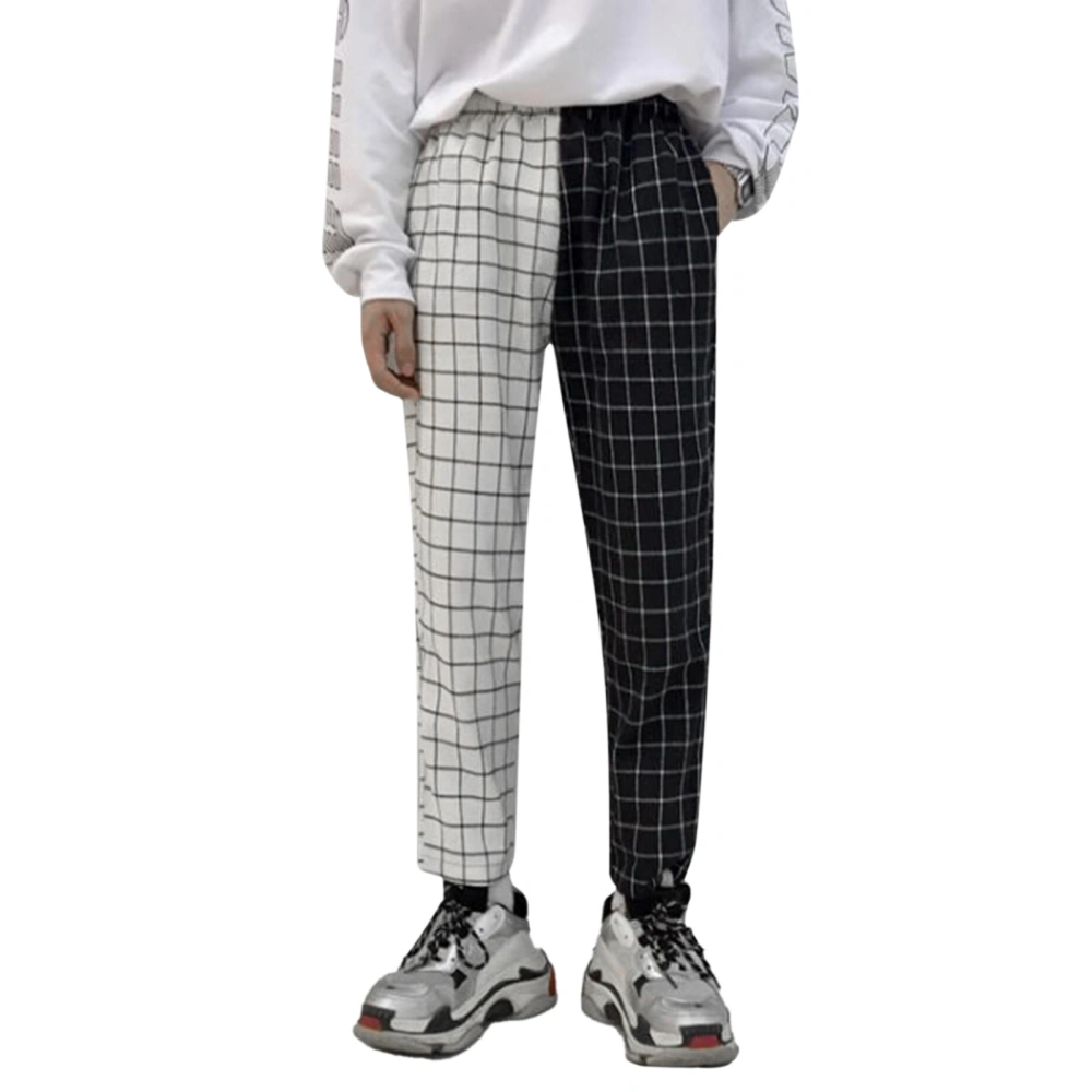 Adults Long Pants, Unisex Plaid High Waist Trousers Straight-Leg Pants