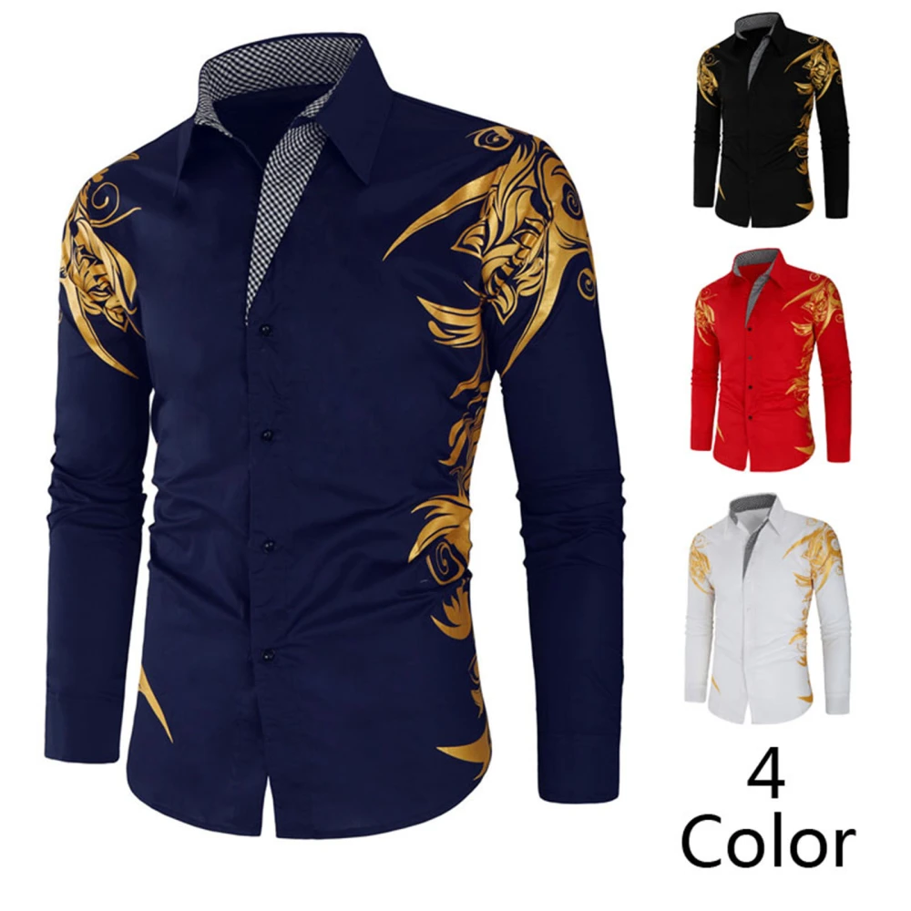 Men’ s Shirt, Floral Print Turn-Down Collar Long Sleeve Tops Pullover