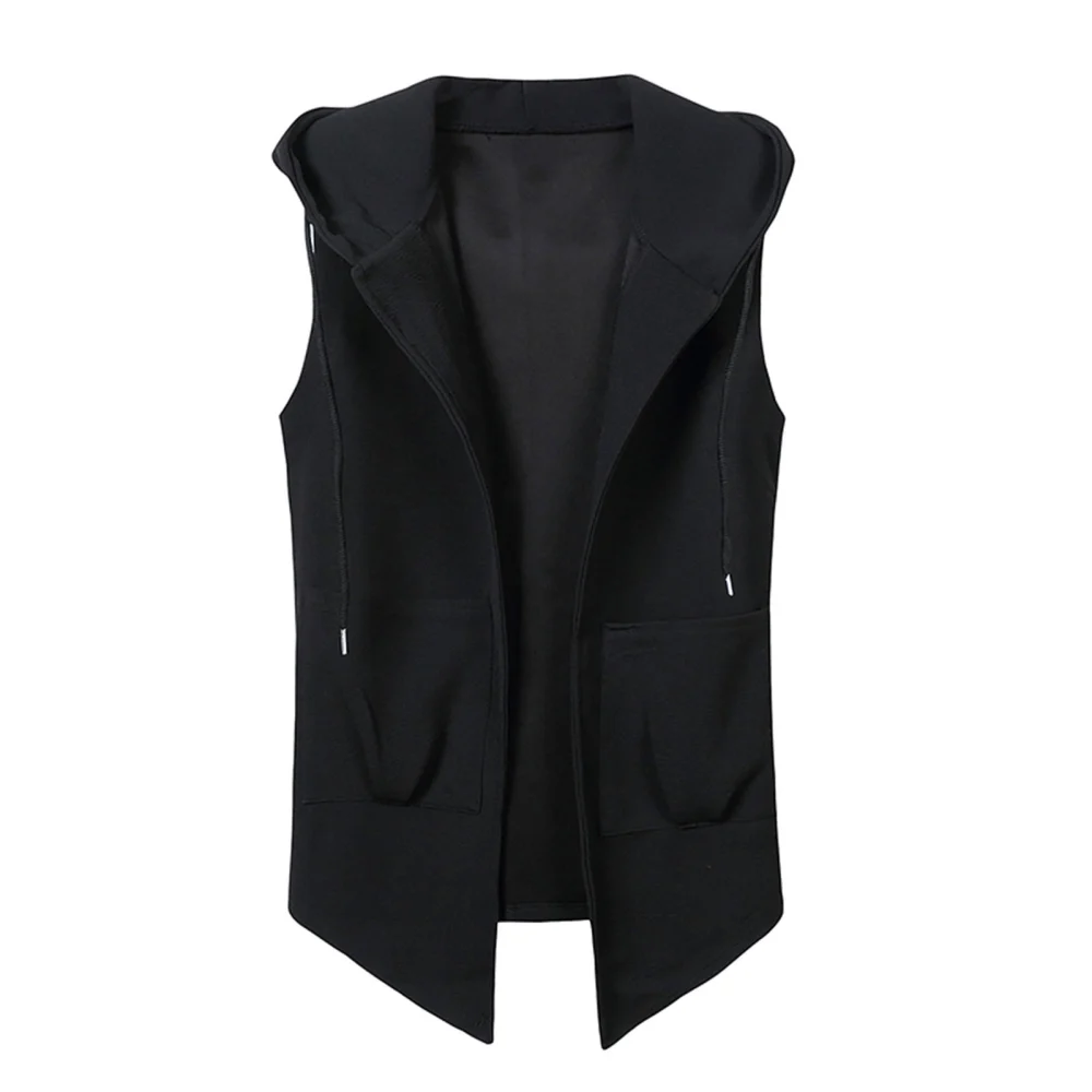 Men's Solid Color Open Front Sleeveless Shirt Hoodie Tops with Pockets