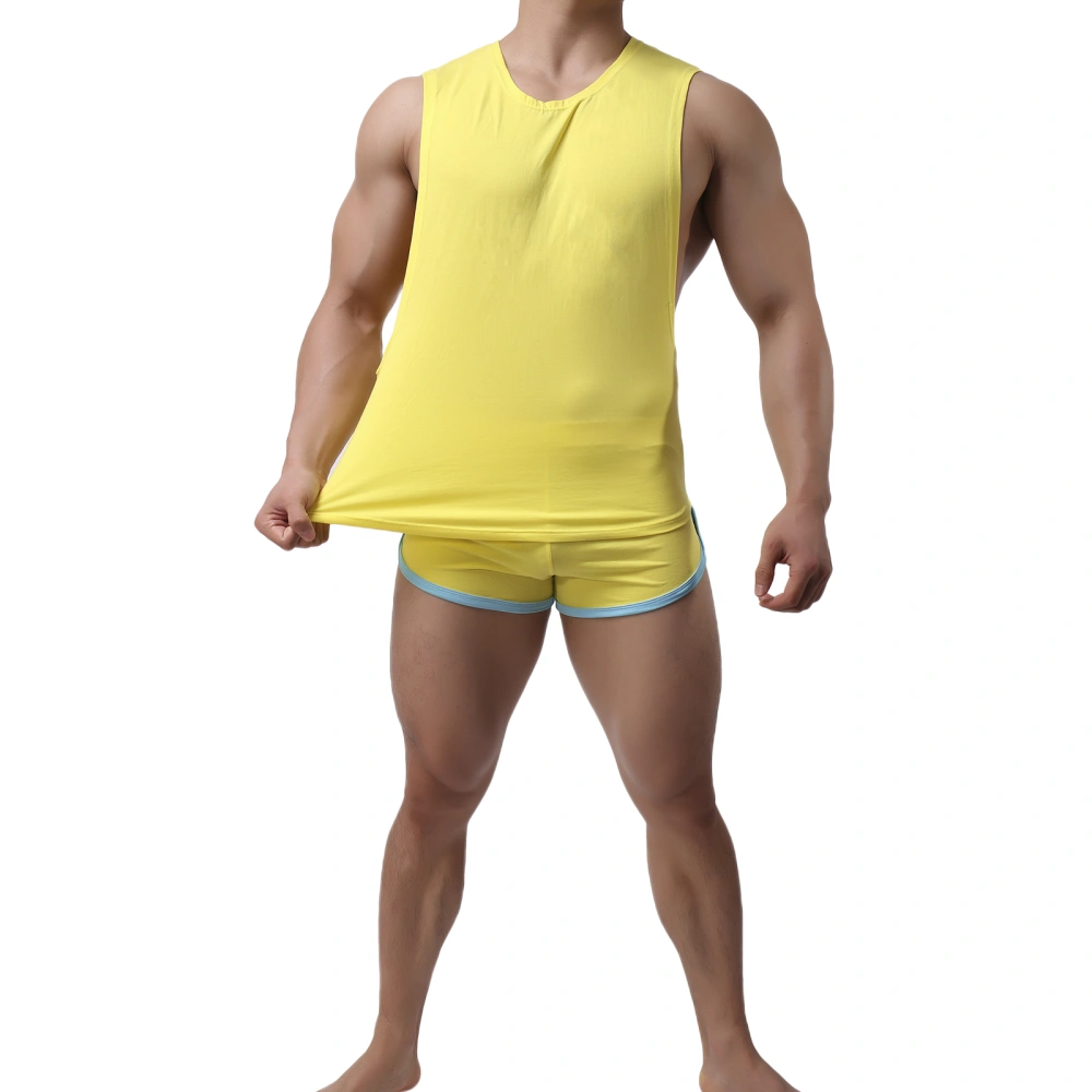 Men’ s Solid Color Round Collar Sleeveless Pullover+ Short Pants