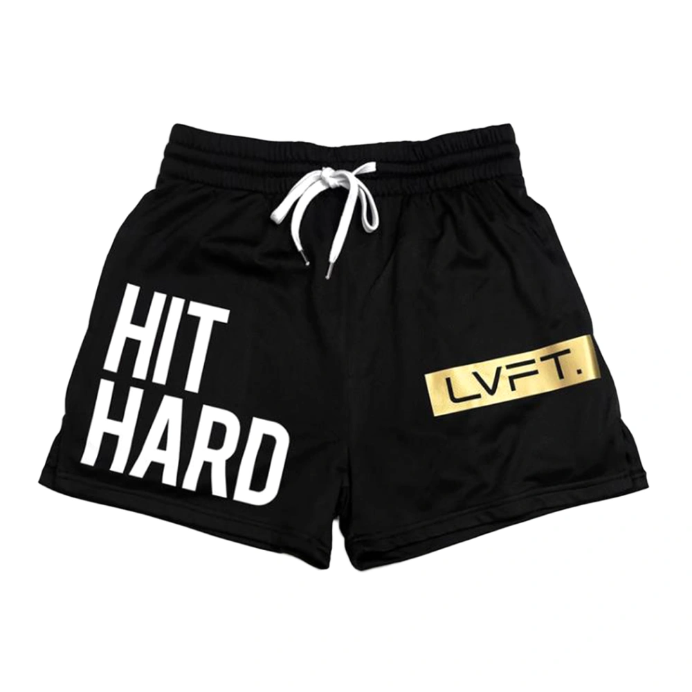 Men Side Split Sport Shorts, Letter Print Drawstring Short Pants