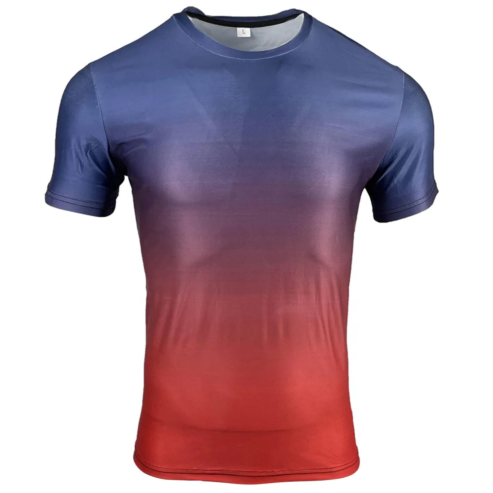 Men Summer Tops, Gradient Color O-Neck Short Sleeves Stretch T-Shirt