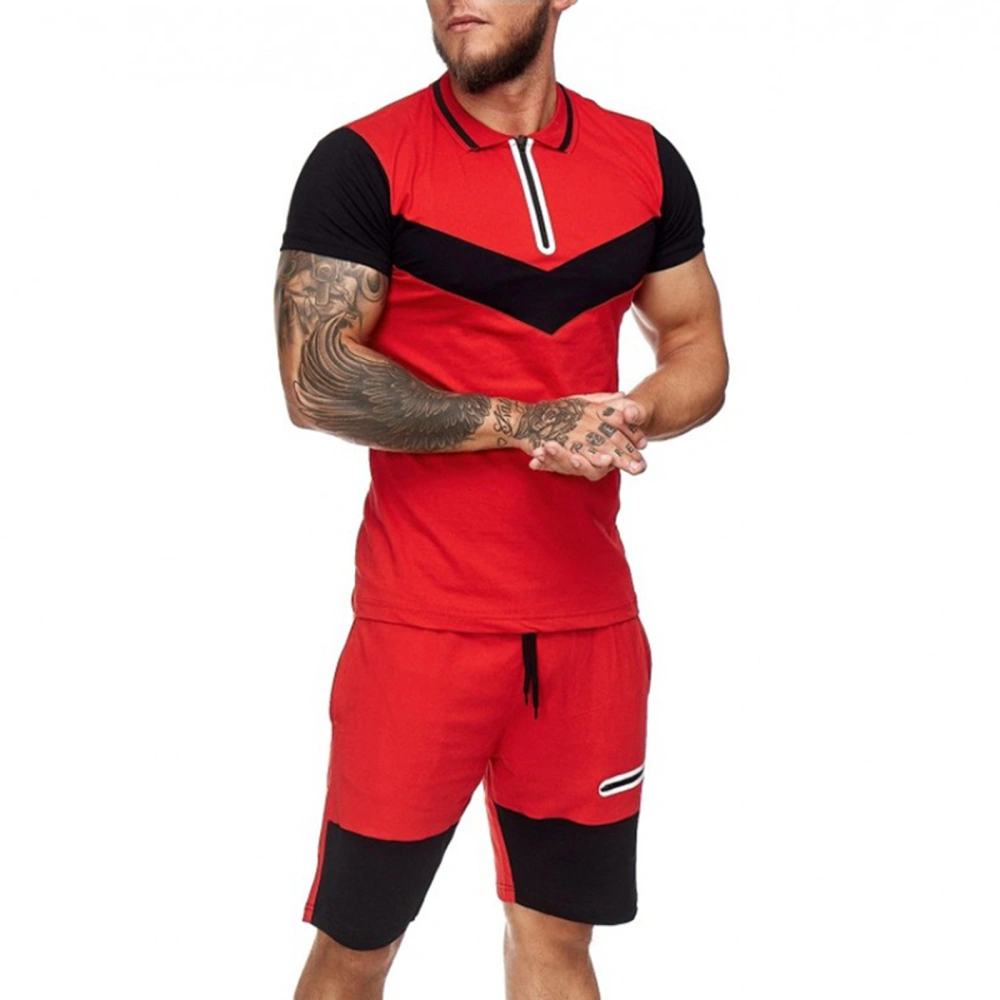 Men’ s Sportswear Set, Turn-Down Collar Short Sleeve Tops+ Short Pants