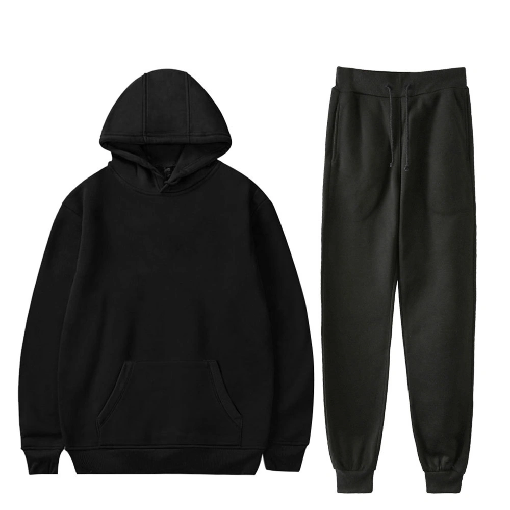 Unisex Solid Color Long Sleeve Hoodies and Beam Feet Long Pants Set