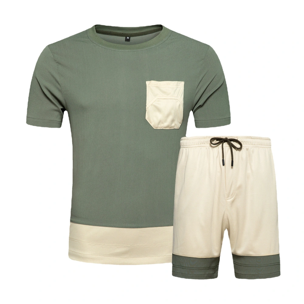 Sports Outfits, Color Block T-shirt + Shorts with Pocket, Drawstring