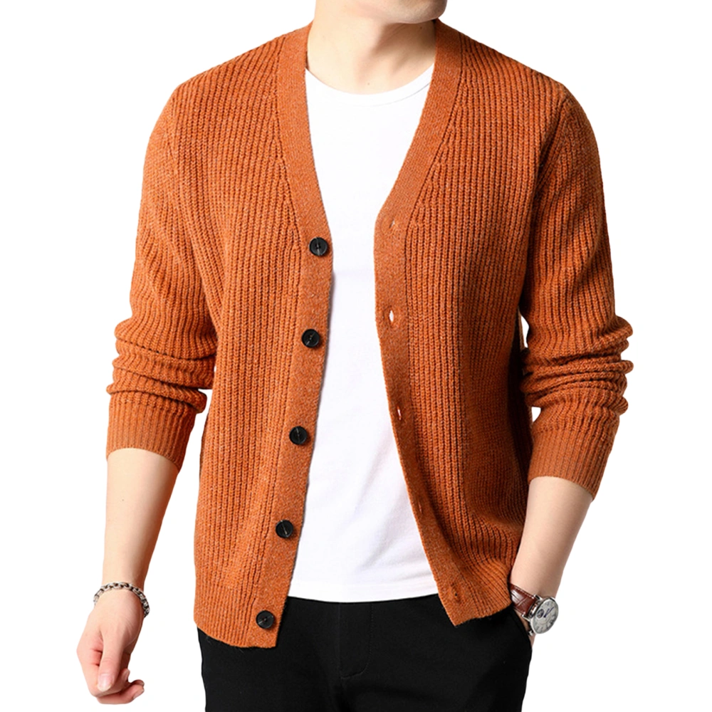 Men Cardigan, Solid Color V-Neck Long-Sleeves Button-Open Knitted Coat