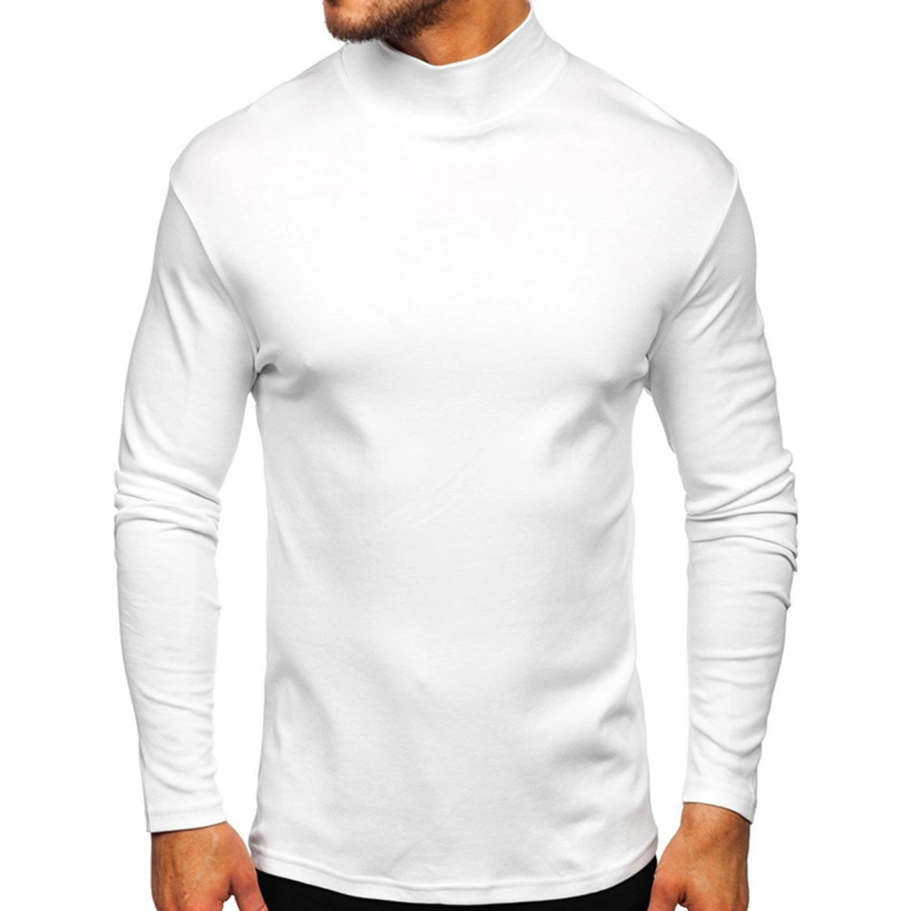 Men Solid Color Turtleneck T-shirt, Slim Fit Long Sleeve Pullover