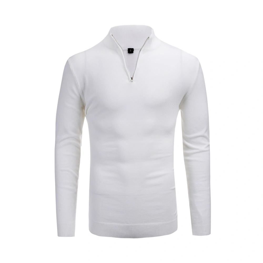 Men Solid Color Turtleneck Sweater, Long Sleeve Pullover with Zipper