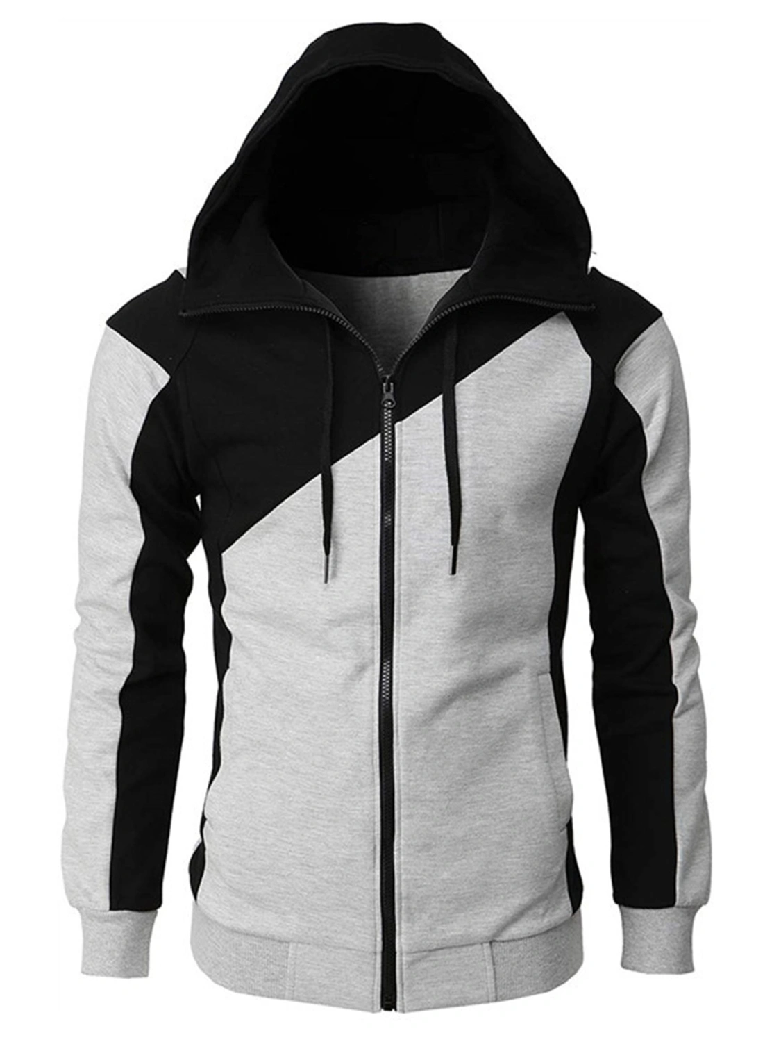 Men Clothes Set, Contrast Color Hoodies+Solid Color Drawstring Pant