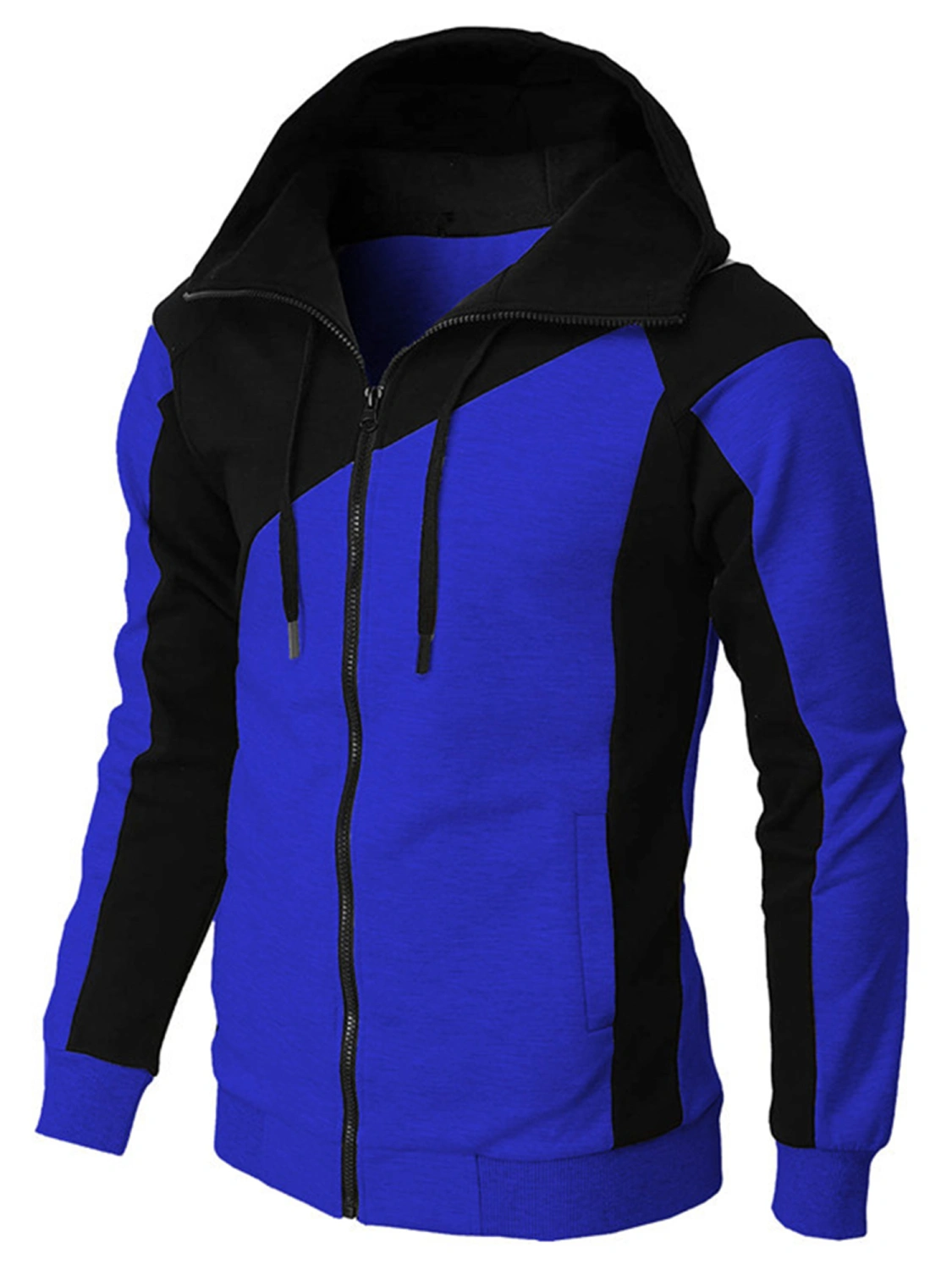 Men Clothes Set, Contrast Color Hoodies+Solid Color Drawstring Pant